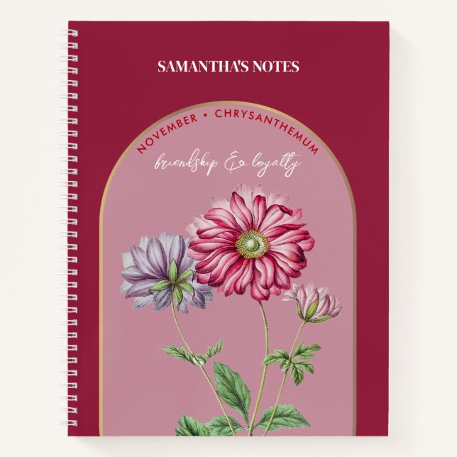 Carnet Mois Fleur de naissance sur mesure Novembre Chrysa (Devant)