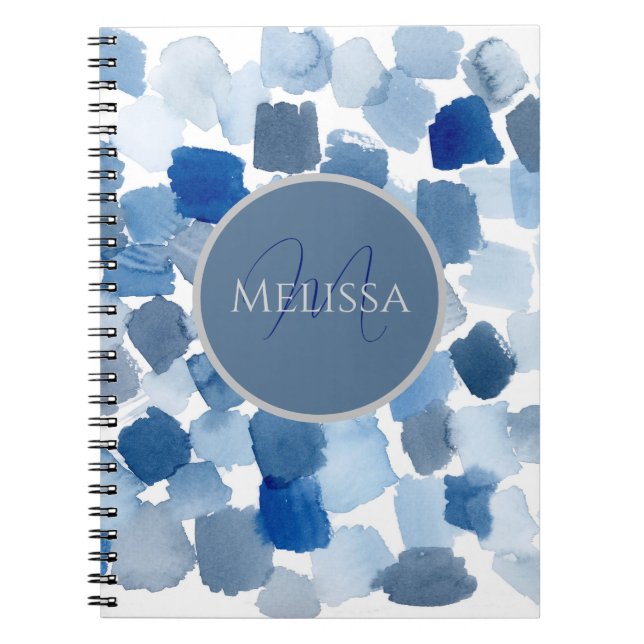 Carnet Monogram Blue Abstrait Watercolor (Devant)