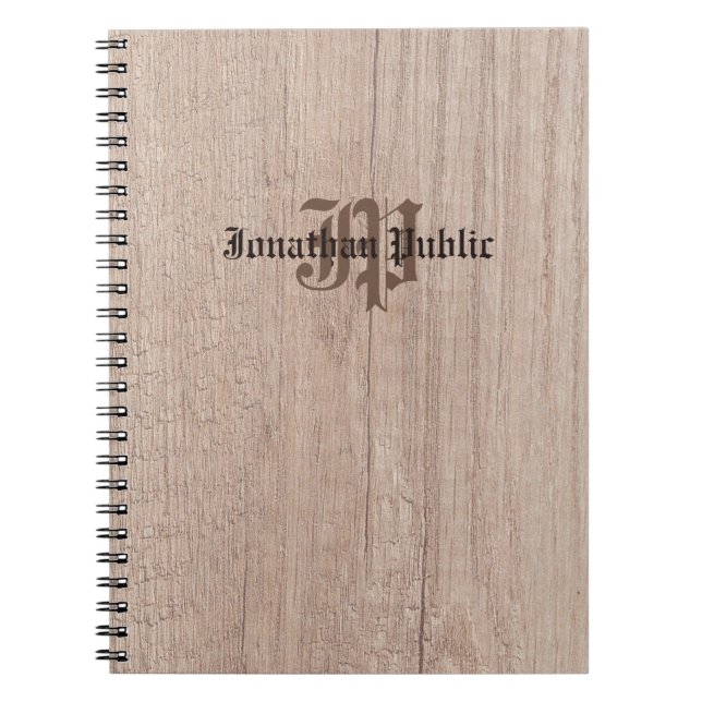 Carnet Monogram Bois Board Look Old Script Modèle (Devant)