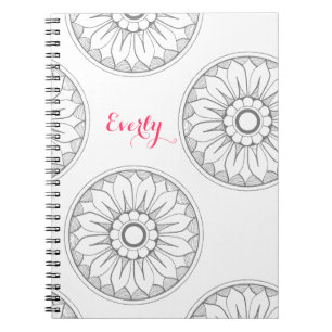 Carnet Monogram Gray and Pink Modern Medallion Pattern