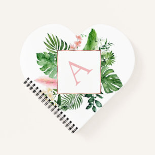 Carnet Monogram Palmiers Tropicaux Vert Blanc Botanique