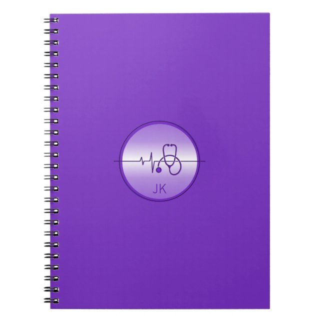 Carnet Monogram Purple Medical Stéthoscope Heartbeat (Devant)