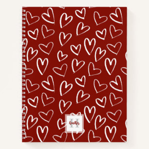 Carnet Monogram Red Valentine Heart Motif Sketchbook