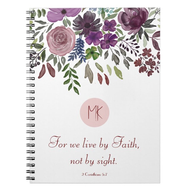 Carnet Monogram Scripture Burgundy Watercolor Floral  (Devant)