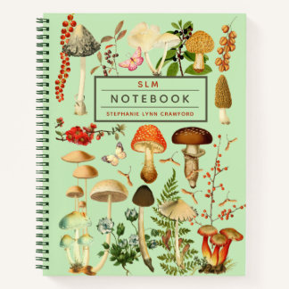 Carnet Monogramed Enchanting Vintage Forest Mushrooms 
