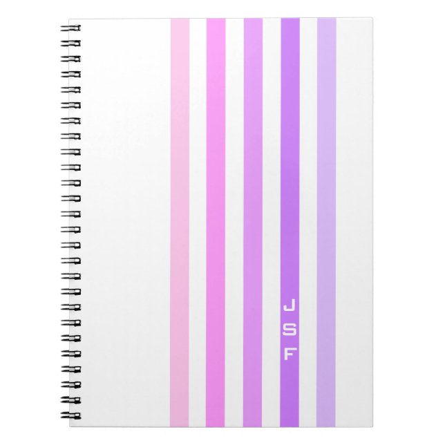 Carnet Monogramme à bandes verticales violettes et roses (Devant)
