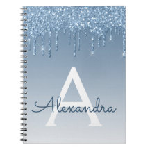 Carnet Monogramme à Parties scintillant bleue