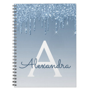 Carnet Monogramme à Parties scintillant bleue