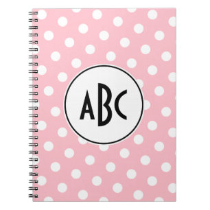 Carnet Monogramme à points noirs roses et blancs