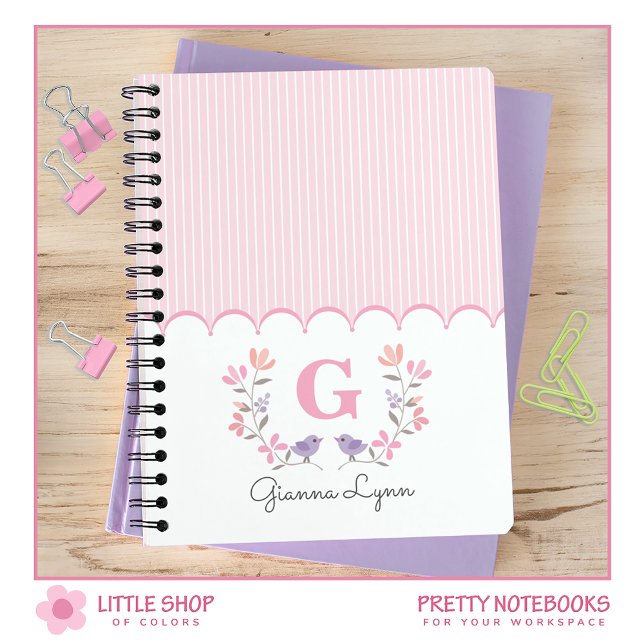 Carnet Monogramme à rayures florales roses (Créateur téléchargé)