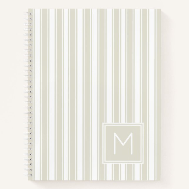 Carnet Monogramme à rayures neutres beige et blanc (Devant)