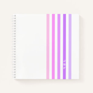 Carnet Monogramme à rayures verticales violettes et roses
