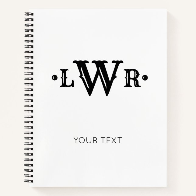 Carnet Monogramme à trois lettres personnalisé Élégant no (Devant)