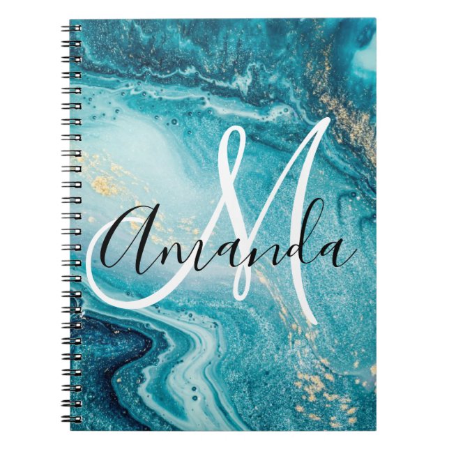 Carnet Monogramme Abstrait en marbre bleu (Devant)