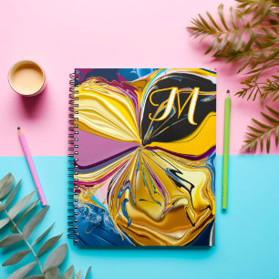Carnet Monogramme Abstrait Liquéfié Fleur Or Violet 3D