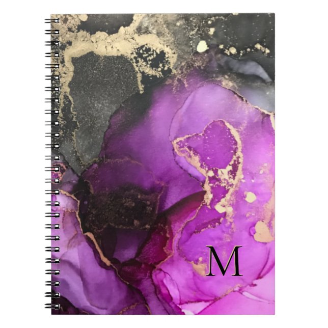 Carnet Monogramme Abstrait Rose Noir Or Encre Alcoolique (Devant)