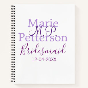 Carnet Monogramme ajouter nom lettre demoiselle d'honneur