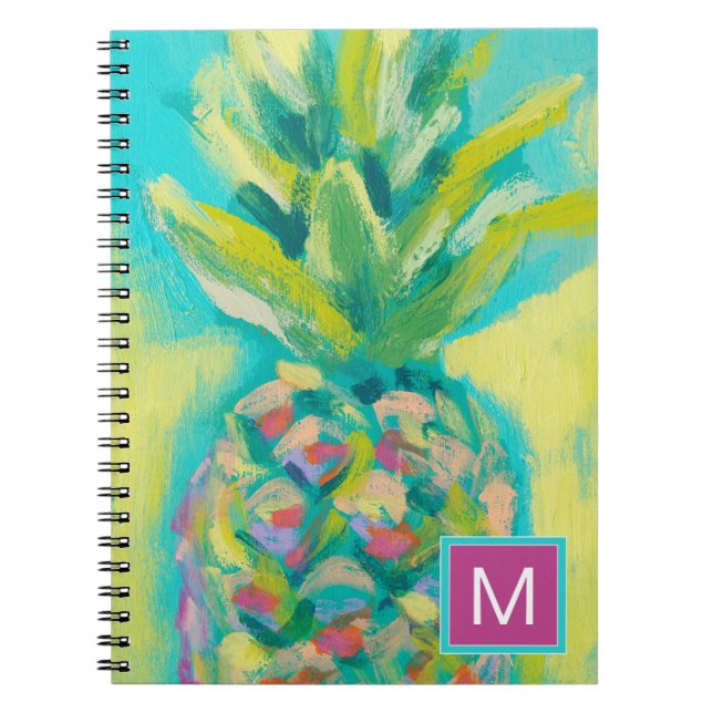 Carnet Monogramme | Ananas tropical coloré (Devant)