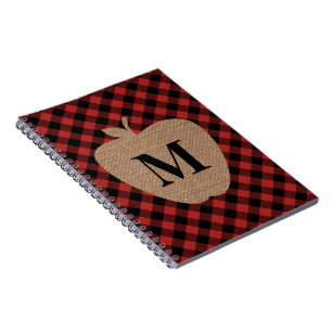 Carnet Monogramme Apple de plaid et de toile de jute de