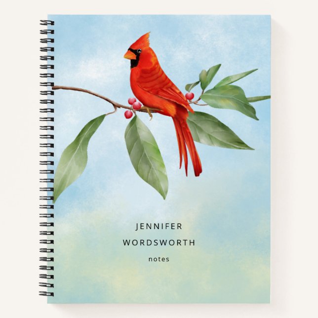 Carnet Monogramme Aquarelle Bleu Vert Rouge Cardinal Oise (Devant)
