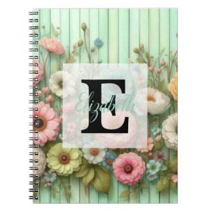 Carnet Monogramme aquarelle pastels fleurs sur bois vert