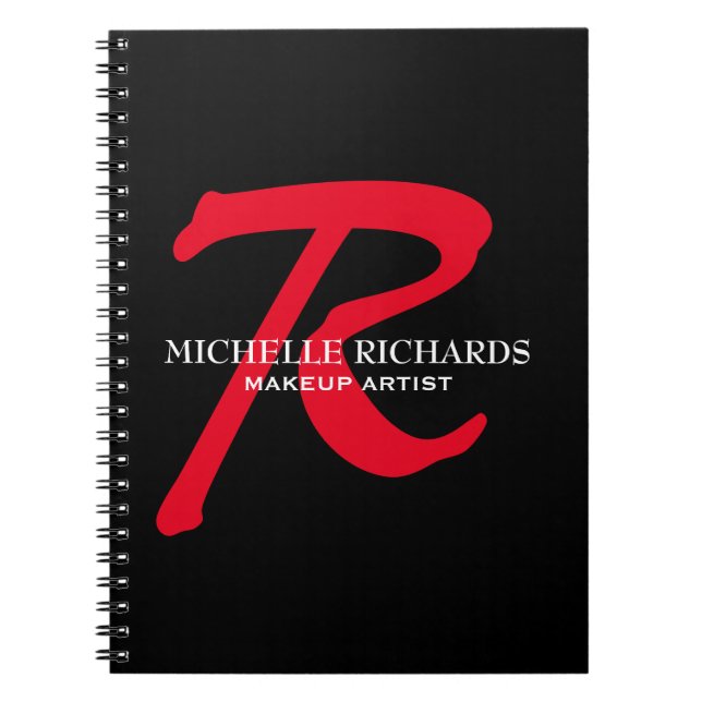 Carnet Monogramme Artiste de maquillage noir et rouge (Devant)