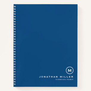 Carnet Monogramme blanc bleu classique moderne