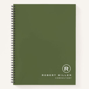 Carnet Monogramme blanc et olive customisé initial