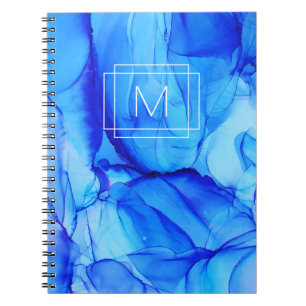 Carnet Monogramme bleu blanc Abstrait moderne