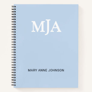 Carnet Monogramme bleu clair 3 lettres Initiales moderne