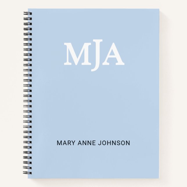 Carnet Monogramme bleu clair 3 lettres Initiales moderne (Devant)