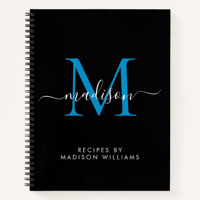 Carnet Monogramme bleu de l'océan noir Nom du script Rece (Devant)