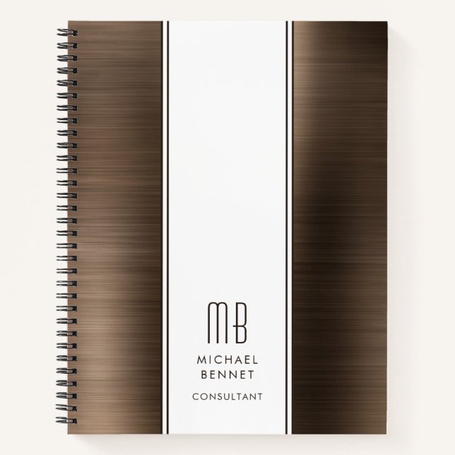 Carnet Monogramme Bronze Brown brossé métal affaires (Devant)