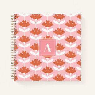 Carnet Monogramme carré initial floral rose et rouge vint