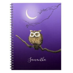 Carnet Monogramme Chouette de nuit Lune Bleu foncé Petit 