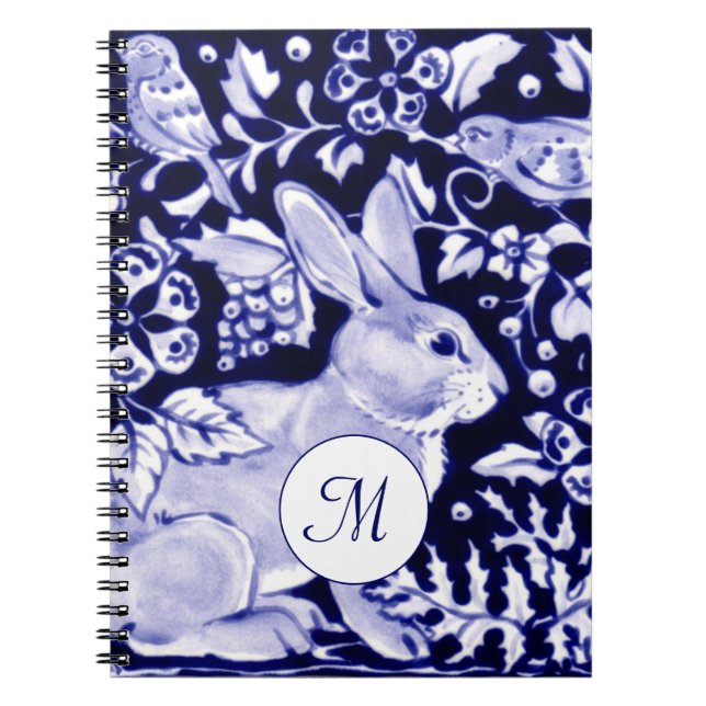 Carnet Monogramme classique bleu et blanc de lapin et de  (Devant)