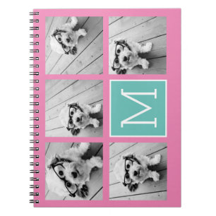 Carnet Monogramme Collage photo - Jusqu'à 5 photos Rose