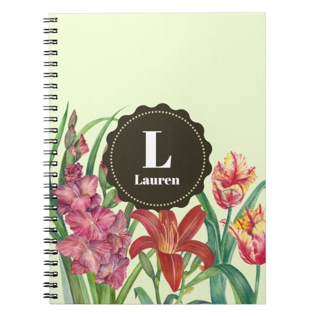 Carnet Monogramme Couleur chaude Floral Printemps Blooms (Devant)