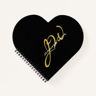 Carnet Monogramme couleur or noir nom simple moderne