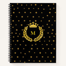 Monogramme, couronne, laurier et étoiles d'or sur 