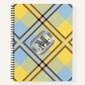 Carnet Monogramme d'acier métallique en tartan bleu jaune