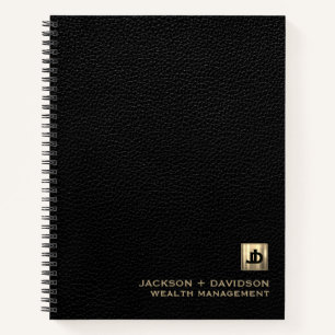 Carnet Monogramme d'affaires en cuir noir