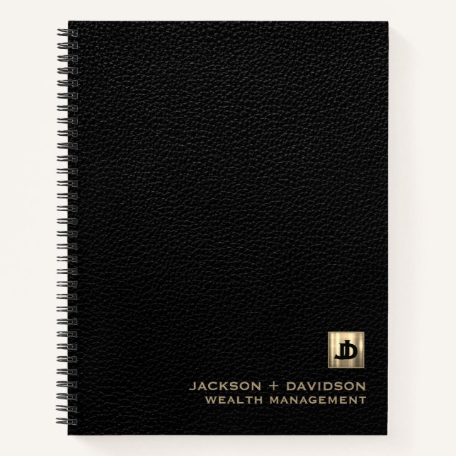 Carnet Monogramme d'affaires en cuir noir (Devant)
