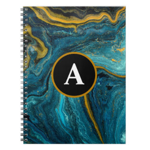 Carnet Monogramme d'aquarelle or Turquoise Abstrait