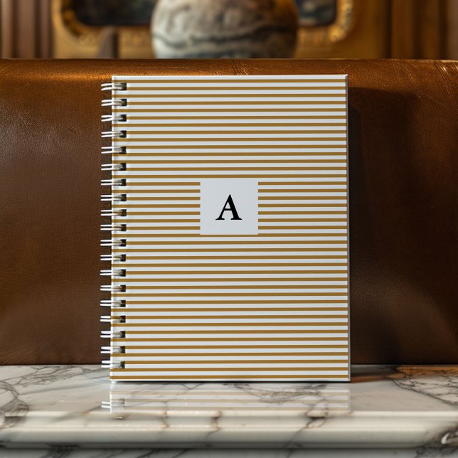 Carnet Monogramme de bande classique or (Professional and chic gold and white pinstripe monogram initial notebook.)