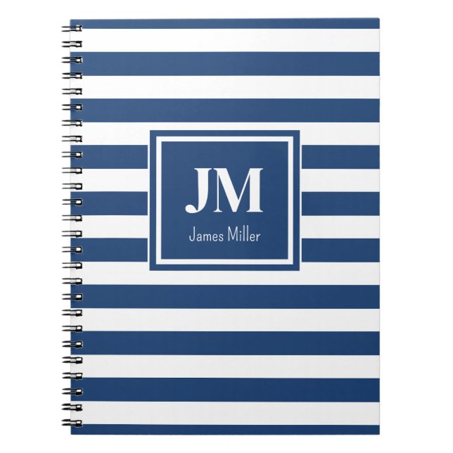 Carnet Monogramme de bande marine bleu et blanc (Devant)