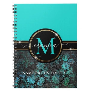 Carnet Monogramme de cadre en or en damas bleu Gira Aqua