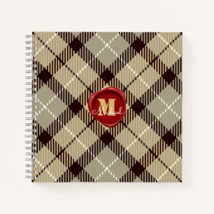 Carnet Monogramme de cire personnalisée Nom Tartan gris