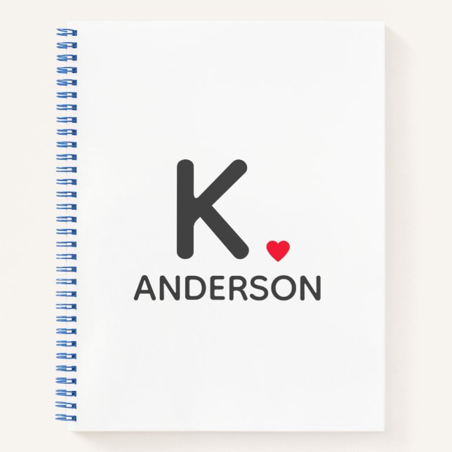 Carnet Monogramme de coeur Rouge moderne minimaliste mou (Devant)