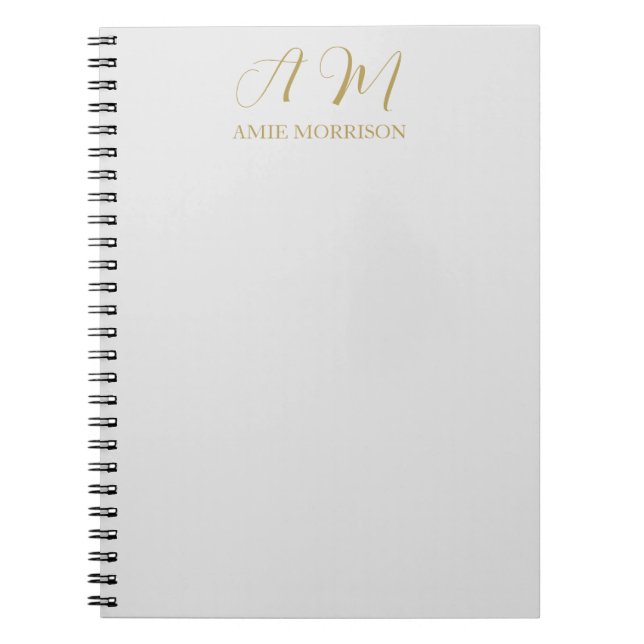 Carnet Monogramme de couleur or nom initial calligraphie (Devant)